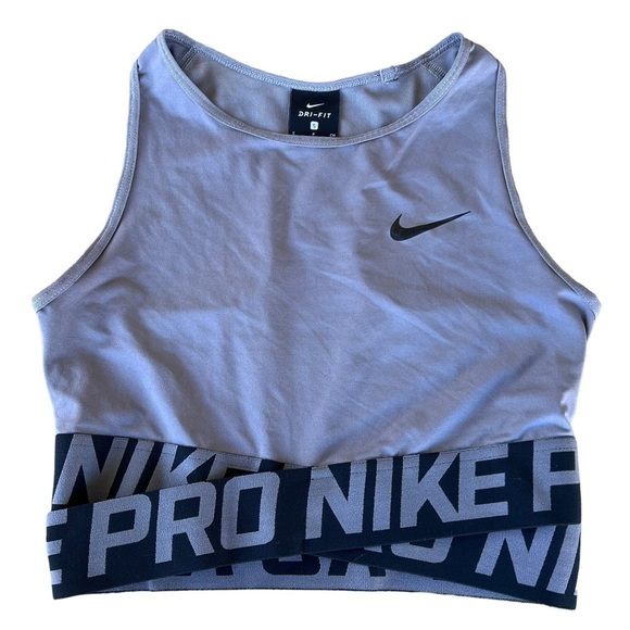 Nike Pro Intertwist High Neck Dri Fit Sports Athletic Top Small Gray Black HTF - Picture 2 of 6